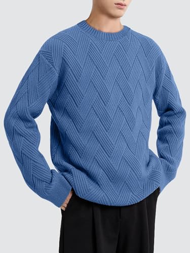 HOTake Men's Crewneck Sweaters Casual Textured Pullover Sweaters with Diagonal Jacquard Pattern3