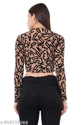 Image of ICW Women Long-Sleeves Round Neck Net Printed Transparent Mesh Sheer Crop Top T-Shirt DN38(Mix Print)