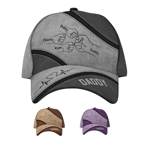 Custom Dad Hats for Men, Personalized Daddy Baseball Cap for Fathers Day, Fist Bump Snapback Trucker Hat with Kids Name, Gifts for Dad, Husband, Grandpa, Men, Him - Grey