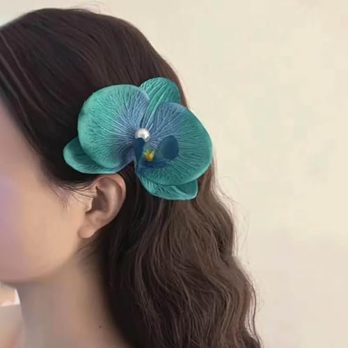 TseenYi Pinces à Cheveux Orchidée Verte - Grand Tissu Floral Papillon avec Perle - Épingle Mariée Mariage Coiffe