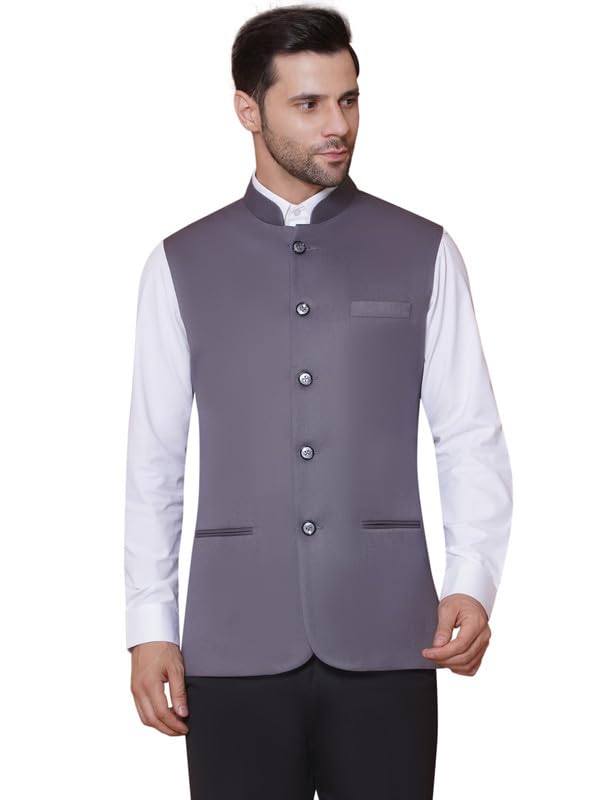 FAVOROSKI Gilet formale etnico da uomo, vestibilità regolare, cappotto formale Nehru con colletto alla coreana, giacca senza maniche con tasche, gilet etnico tradizionale per matrimoni e feste