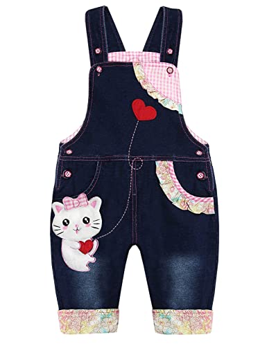 Image of Kidscool Space Baby Toddler Girls Soft Knitted Cotton Denim Cute Cartoon Overalls