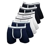 Reedic Herren Boxershorts, Baumwolle, 6er Pack, Größe Medium (M), Farbe je 2X schwarz, grau, dunkelblau