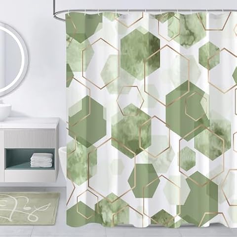 Litabel Sage Green Geometric Shower Curtain 72x72 Cover