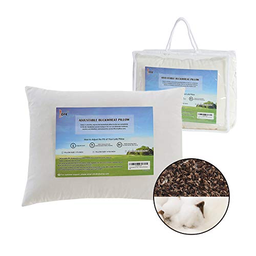 Lofe Buckwheat Hull Fiber Pillow for Sleeping with Organic Cotton Cover, Adjustable Premium