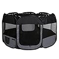 lionto Recinto per Cuccioli realizzato in Tessuto Oxford Recinto esterno per Animali 100 cm Ø Altezza 64 cm, Nero/Grigio