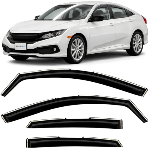 Image of CLIM ART in-Channel Incredibly Durable Rain Guards for Honda Civic 2016-2021 Sedan, Original Window Deflectors, Vent Window Visors, Vent Deflector, 4 pcs. - 616071