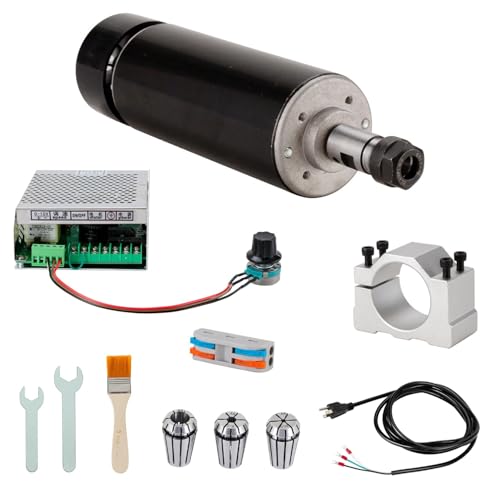 CNC 500W Spindle Motor Kit, 500W 0.5KW Air Cooled Spindle Motor and Spindle Speed Power Converter and 52mm Clamp and 3pcs ER11 Collet 1/4' 1/8' 1/16' for CNC Engraving CNC milling CNC Drilling