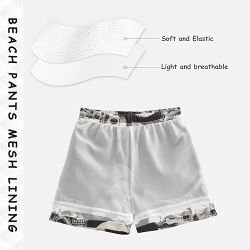 Pigsaly Boys' Swim Board Shorts Retro Human Skulls Black Cute Skulls Boy's Swim Trunks Kids Swimwear 2T4