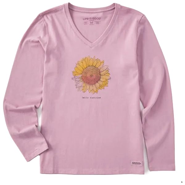 Life is Good. Women's Hello Sunshine Long Sleeve Crusher-LITE Vee, Violet Purple
