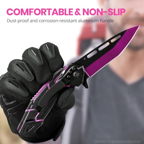 Image of FUNBRO Pocket Knife for Women & Men, Cool Folding Knife with 3.4 inch Stainless Steel Sharp Blade, Flipper Open EDC Knives with Clip for Outdoor Camping Hiking (Purple)