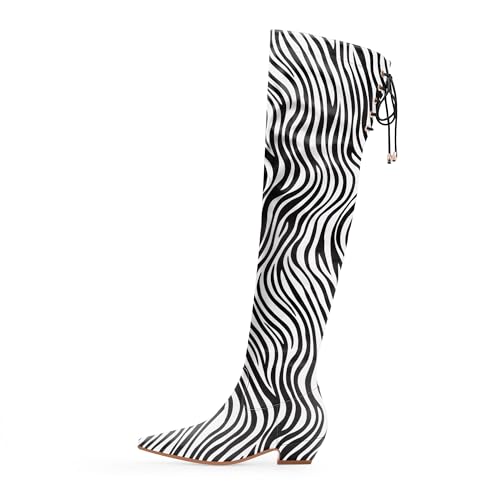 Women's Chunky Heel Thigh High Boots Closed Toe Side Zipper Lace Up Over The Knee Boots2