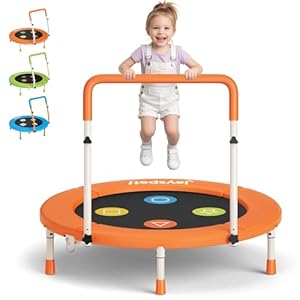 Trampolin Kinder Indoor, Ø 91cm Faltbare Fitness Trampolin mit Haltegriff, Mini Kindertrampolin Max 45 kg, geräuscharme Sprungmatte, sicher & stabil, Gartentrampolin Outdoor für Kleinkind 3-8 Jahre
