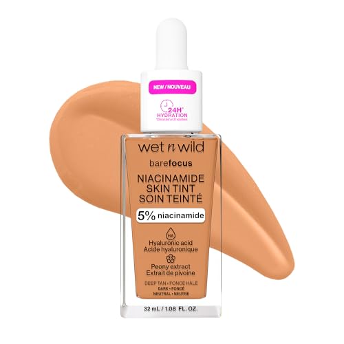 Image of wet n wild Bare Focus Skin Tint, 5% Niacinamide Enriched, Buildable Sheer Lightweight Coverage, Natural Radiant Finish, Hyaluronic & Vitamin Hydration Boost, Cruelty-Free & Vegan - Deep Tan