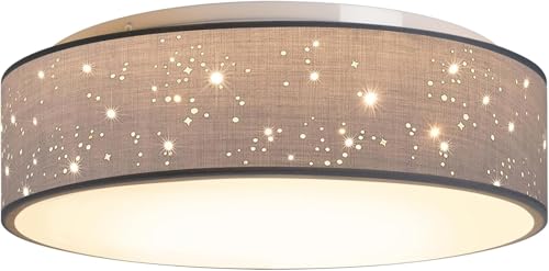 Zedelmaier Deckenlampe Stoff 38cm E27x2 max.40W Deckenleuchte mit Sternenhimmel Wohnzimmer Schlafzimmer Kinderzimmer Flur Küche Lampe Decke Stoffdeckenlampe Rund (Grau, Ø38x12,5cm)