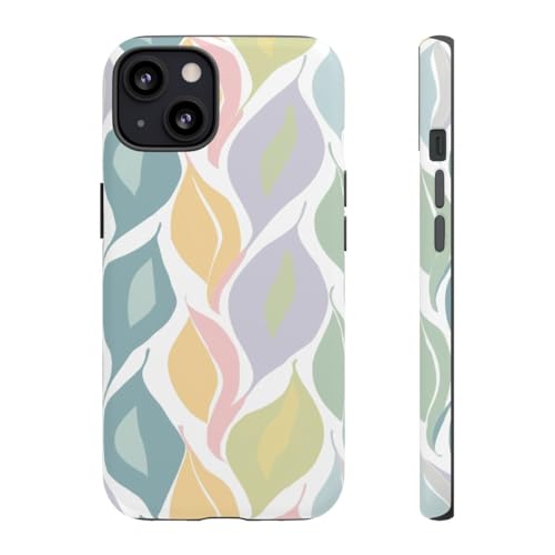 Coque iPhone 13 bleue rigide mate à motif feuille pastel