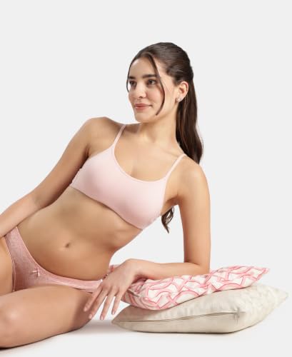 Image of Jockey SS12 Women Wirefree Non Padded Super Combed Cotton Elastane Stretch Full Coverage Beginners Bra with Adjustable Straps Peach Skin 34B