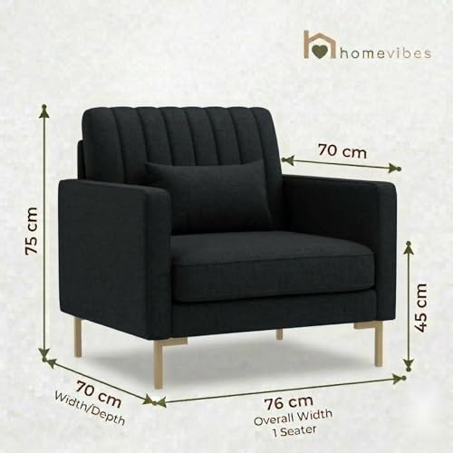 Image of 1 Seater Velum Fabric Sofa Set for Living Room, Modern Design with High Density Foam, Solid Wood Frame, Ergonomic Comfortable Seating for Home & Office (Black, 1 Seater) | Soft foam comfort, Strong wood frame