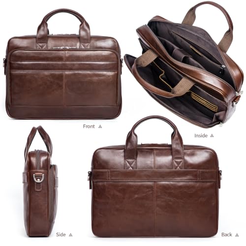 Image of Augus Leather Briefcase for Men, 16 Inch, Full-Grain Leather, YKK Zipper