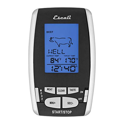 Escali Dhrw1 Wireless Bbq, Meat, Fish Thermometer And Timer, 200 Feet/65 Meter Range, Stainless Steel Oven Safe Probe, Black/Silver #TOP2
