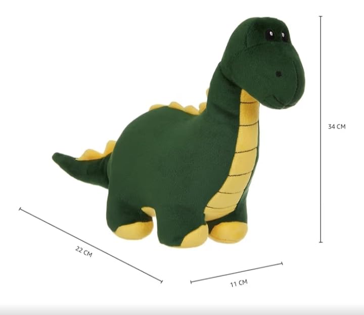 Image of Hiral's Plush Dinosaur Soft Toy, Green and Yellow, Soft Stuffed Suitable for Boys, Girls and Kids