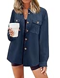 Beyove Women's Shacket Fashion Long Sleeve Blouse Loose Blue Corduroy Jacket Button Down Shirt for Women 2023 Navy Blue M