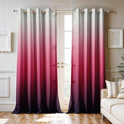 Image of Ultimate Trends Room Darkening Ombre Curtain | Polyester Gradient | Room Doors and Window| 5 FEET Pack of 2,Cranberry Charcoal