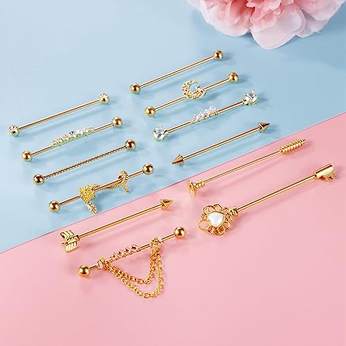 12Pcs 14G Stainless Steel Industrial Barbell Earrings for Women Men Cartilage Helix Piercing Jewelry Industrial Piercing Bar 38MM2