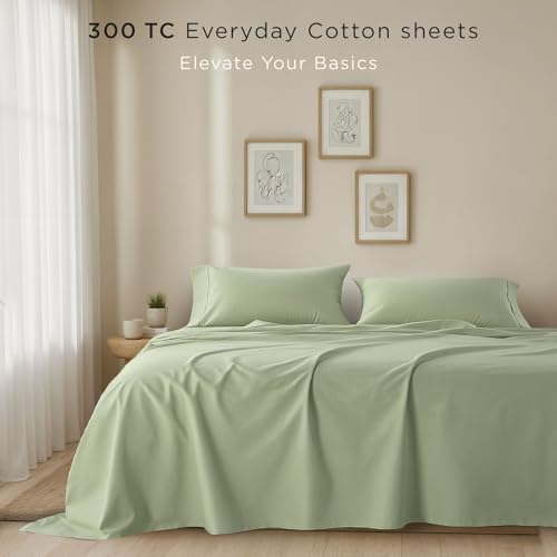 Threadmill Cotton Queen Sheet Set | 100% Cotton Sheets for Queen Size Bed | Solid Sateen Queen Bed Sheets Set with 16” Deep Pocket | Soft Breathable 4-Piece Cooling Bedding Sheet Set | Sage Green
