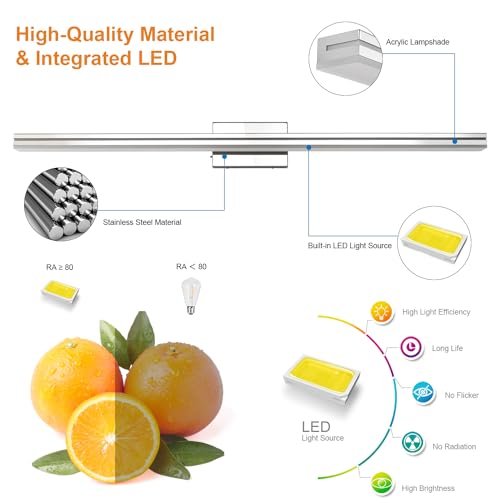 Image of SineRise LED Modern Bathroom Vanity Light Bar (40-Inch, 3000K /4000K /6000K), Chrome Dimmable Modern Acrylic Bathroom Wall Lighting Fixtures Over Mirror