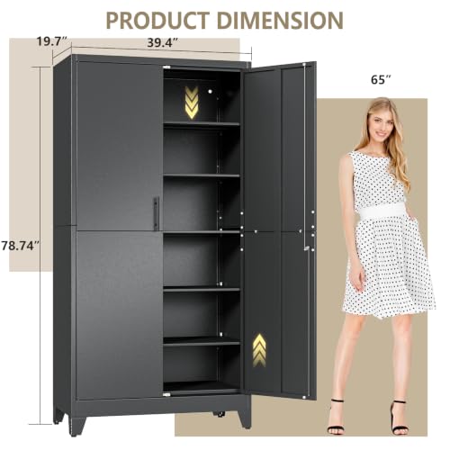 Image of PAOFIN Metal Kitchen Pantry Storage Cabinet with Lock Doors and Shelves