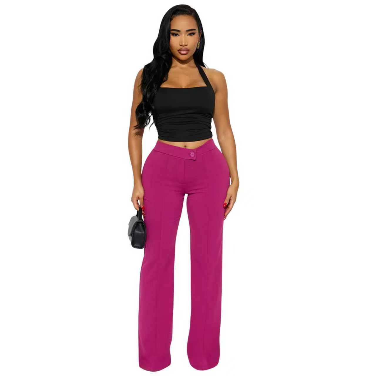 Wide Leg Work Pants for Womens High Waisted Pants Business Office Trousers Straight Leg Pants for Curvy Bottom
