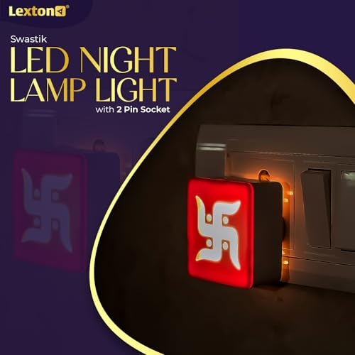 Image of Lexton Swastik Fancy LED Night Lamp Light with 2 Pin Socket for Spiritual Ambiance, 0.5 Watt, 230v (Warm White, Pack of 1)