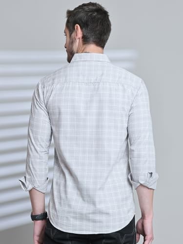 Image of Majestic Man Comfort Slim Fit Spread Collar Small Checked Cotton Casual Shirt