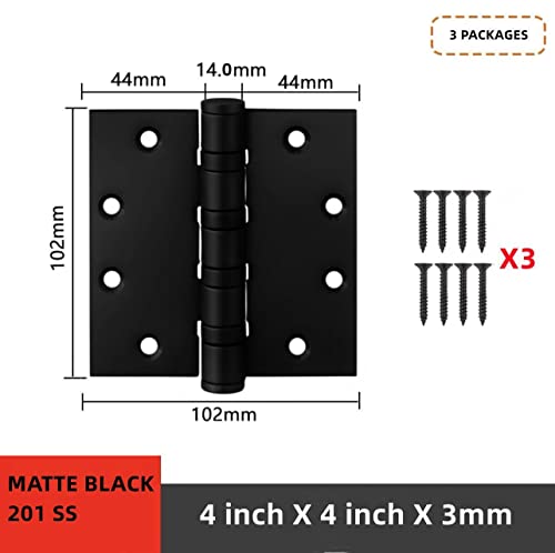 4" Door Hinges Stainless Steel, Square Corner 4 "X 4" Inch Heavy Duty Ball Bearing Black Matte For Exterior And Interior Gate Swing Security-2 Pack #TOP2