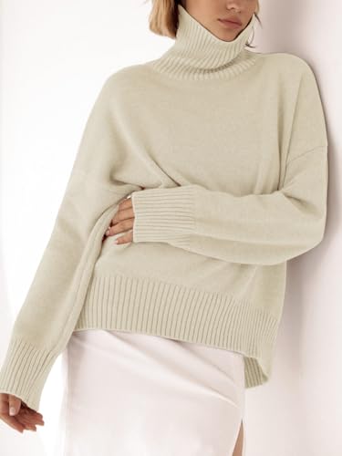 Image of YKR Women's Turtleneck Sweater Chunky Long Sleeve Knitted Pullover High Low Hem Trendy 2025 Fall Winter Basic Jumper Top