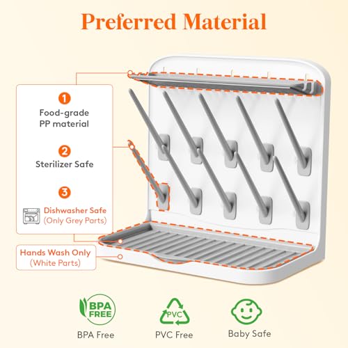 Image of Lifewit Baby Bottle Drying Rack with 10 Hooks, Newborn Essentials Must Haves, Bottle Storage Organizer for Countertop, Cabinet, Rack Dryer Holder for Pacifiers, Pump Parts, Baby Stuff