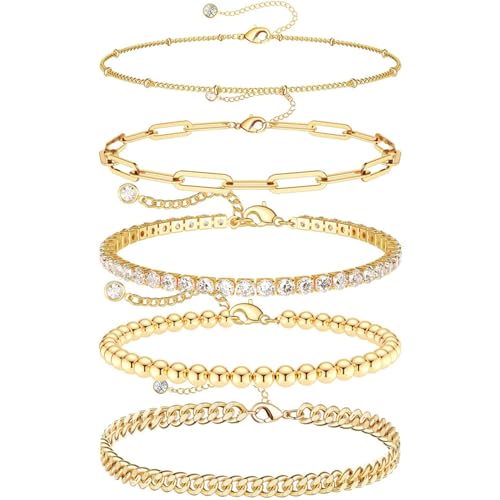 LCHYI 14K Gold Plated Bracelet Sets for Women - 3 Styles Dainty Layered Chain Bracelets (2 Gold 1 Silver) Adjustable Stackable Boho Bracelet Sets - Perfect Jewelry Gift for Her (Style 1)