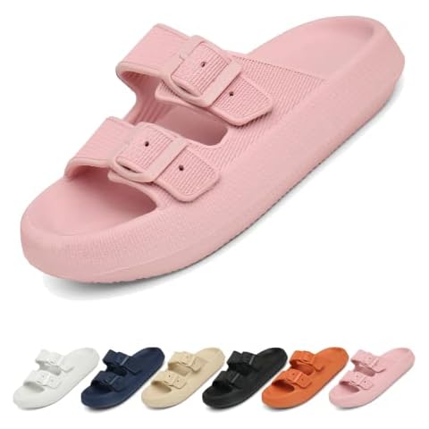 Somic Hausschuhe Damen Cozislides Original Verstellbare Schnalle Sandalen Badeschuhe Damen Badelatschen Herren Badeschlappen Slippers Ultraleicht Bequeme rutschfest Rosa 3940 Cover