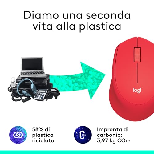 M330 SILENT PLUS Mouse Wireless, 2,4 GHz con Ricevitore USB Nano, Tracciamento Ottico 1000 DPI, Durata Batteria di 2 Anni, Compatibile con PC, Mac, Laptop, Chromebook - Rosso - Mouse gaming - Immagine 4