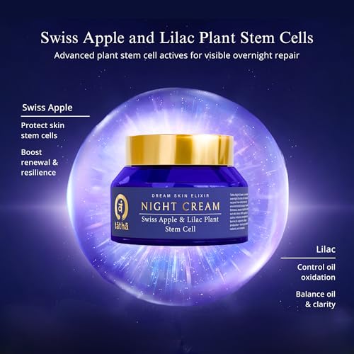 Image of Tatha Dream Skin Elixir Night Cream with Swiss Apple & Lilac Stem Cells | Anti-Aging, Firming & Brightening | Hydration, Barrier Repair & Protection from Stress & Pollution| For All Skin Type