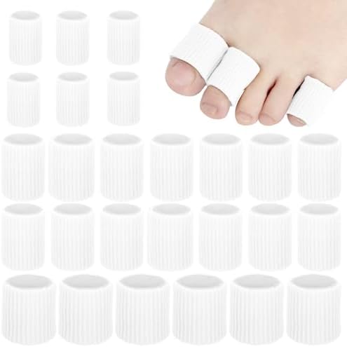 26 Pieces Toe Cushion Tube 0.98 Inches Toe Tubes Sleeves 3 Different Size Soft Gel Corn Pad Protectors for Cushions Corns,Blisters, Calluses, Toes and Fingers (White)