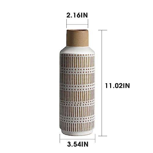 Lizofer VS31-1-S Rustic Ceramic Vase For Living Room Bedroom 11.02'' Farmhouse White Flower Vases thumb #5