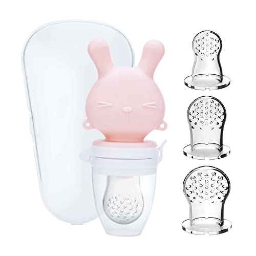 Image of WYSLP Baby Silicone Fruit Food Mesh Feeder Pacifier-Teething Toys for Babies 0-3-4-6-12-18 Months,Self-Feeding Soft Teether Utensils,Infant Toddler Kids Girls Boys,Pink