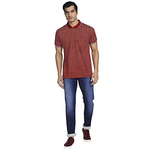 Image of Colorplus Men's Pure Cotton Print Pattern Classic Fit Polo Neck Half Sleeve Casual T-Shirt