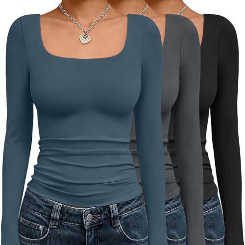 AUTOMET 3 Pack Womens Long Sleeve Shirts Fall Fashion Scoop
