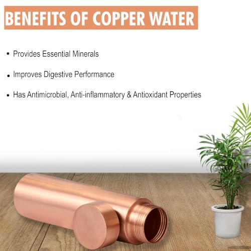 Image of Tambra Pure Copper Matt Cylinder Design Water Bottle with Advanced Leak Proof Protection and Joint Less With Matt Finish Look | Ayurveda and Yoga Health Benefits | (950 ml, Pack of 2)