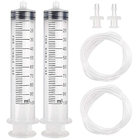 DEPEPE 2pcs 100ml Large Plastic Syringe with 2pcs 47in Handy Plastic Tubing and Luer Connections for Scientific Labs, Measuring, Watering, Refilling, Filtration, Feeding Cover
