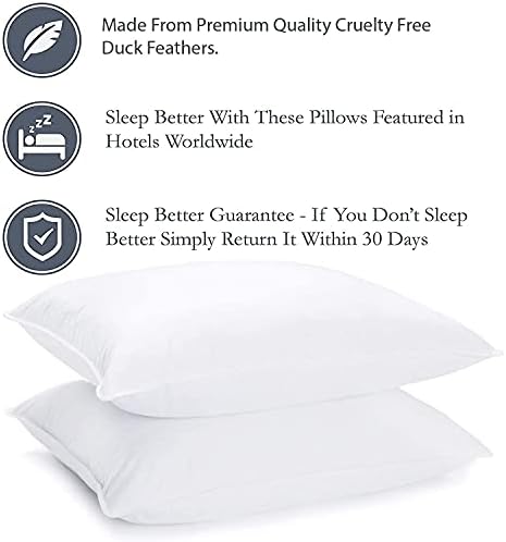 Adam Home Luxury White Duck Feather and Down Pillows (Pack of 2, Standard Size) - Extra Soft Filling Filled in 100% Cotton Cover Store Hotel Quality Comfortable Bed Pillow
