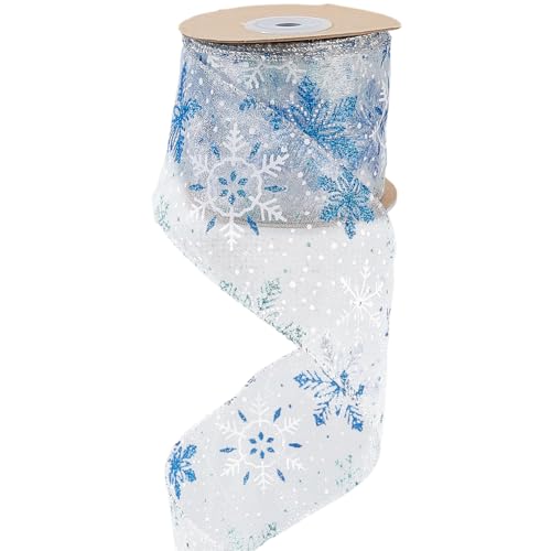 GORGECRAFT Cinta Navideña de Copos de Nieve de 9.1 m 6.2cm de Ancho Malla de Poliéster Navideña Árbol de Navidad Aplique Bordado Rollo de Encaje con Alambre Manualidades Costura Adorno Lazo Suministro
